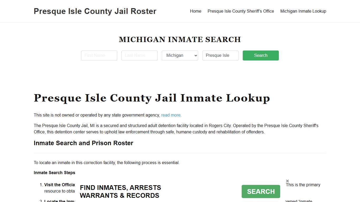 Presque Isle County Jail Roster Lookup, MI, Inmate Search